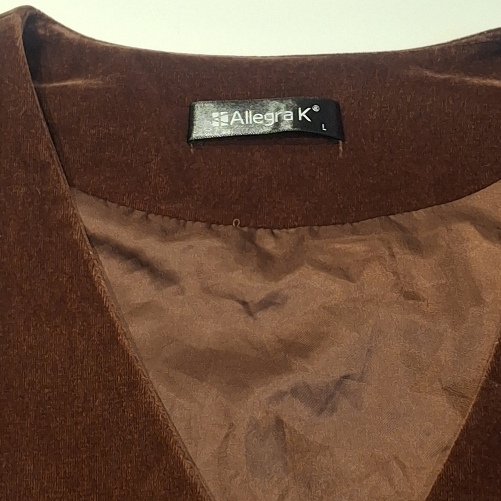 Allegra K Women's Chocolate Brown Velvet 3 Button Vest Size L - Picture 5 of 12